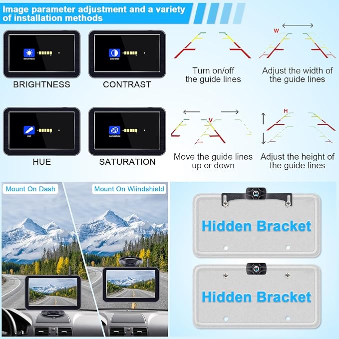 7-Inch Wireless Backup Camera for Truck - 2 Channel, DIY Grid Lines, HD 1080P, Night Vision, IP69K Waterproof, Backup Camera for Truck, Pickup, Trailer, Cars - Parking Safety & Towing Assistance-PawvioPets