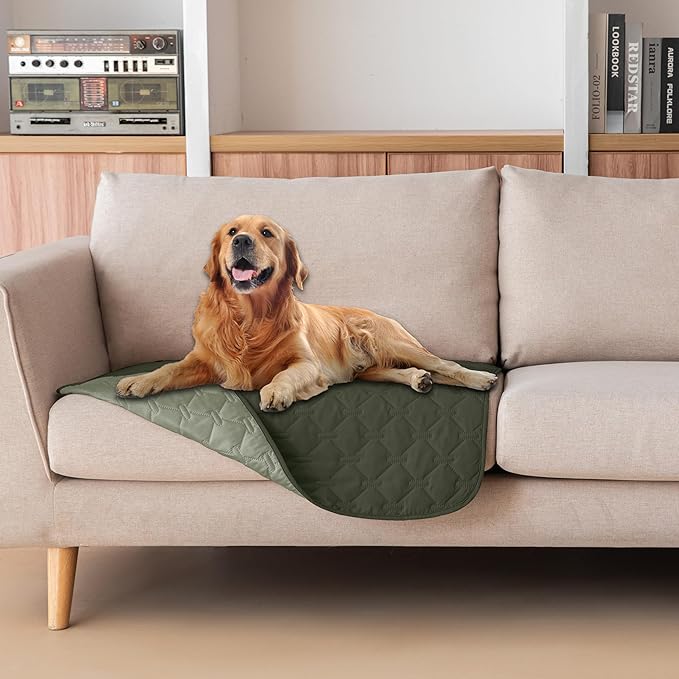 gogobunny 100% Double Sided Waterproof Dog Blanket Soft Pet Bed Cover Reversible Protect Furniture Couch Sofa Car for Puppy Large Dog Cat (Dark Olive/Light Olive, 30x30 Inch (Pack of 1))-PawvioPets