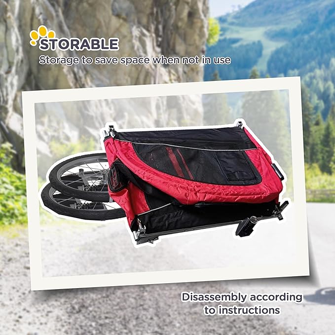 Aosom Dog Bike Trailer 2-in-1 Pet Stroller with Canopy and Storage Pockets-PawvioPets