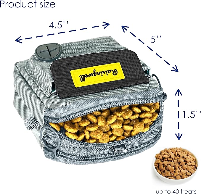 Dog Treat Pouch for Pet Walking and Training with Clicker Poop Bags and Three Bags Design Small Fanny Zipper Pack Holder for Puppy Snack Dispenser Kit for Leash and Outdoor Use (Gray)-PawvioPets