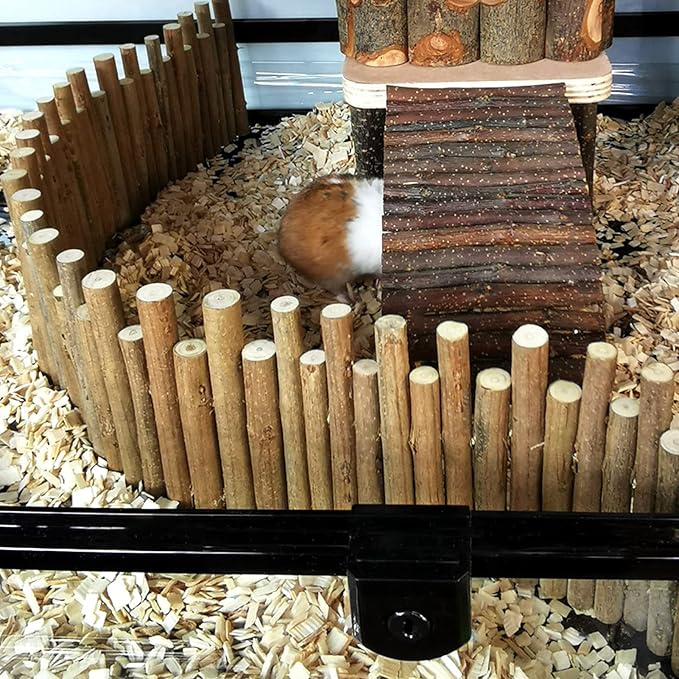 Ejoyous Hamster Wooden Bridge, Wood Ladder Hamster Fence Hideout Cage Bedding Climbing Toys for Syrian Hamsters Gerbil Small Animals (50CM Fence)-PawvioPets