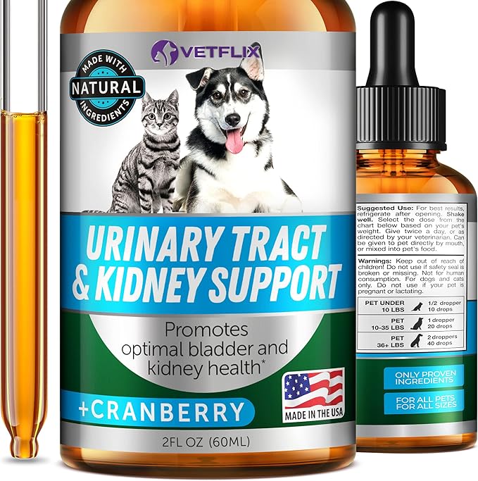 Cranberry Dog & Cat UTI Treatment - Best UTI for Pets - Made in USA - Dog & Cat Kidney Support - Cat Bladder Drops - Pet Immune Health Supplement - Marshmallow, Dandelion Root, Pumpkin Seed - 2 Fl Oz-PawvioPets