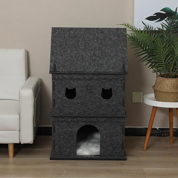 3-Tier Indoor Cat Apartment，Cozy Pet Cat Bed, Hideaway, and Sturdy Cat Castle for Multiple and Large Cats-PawvioPets