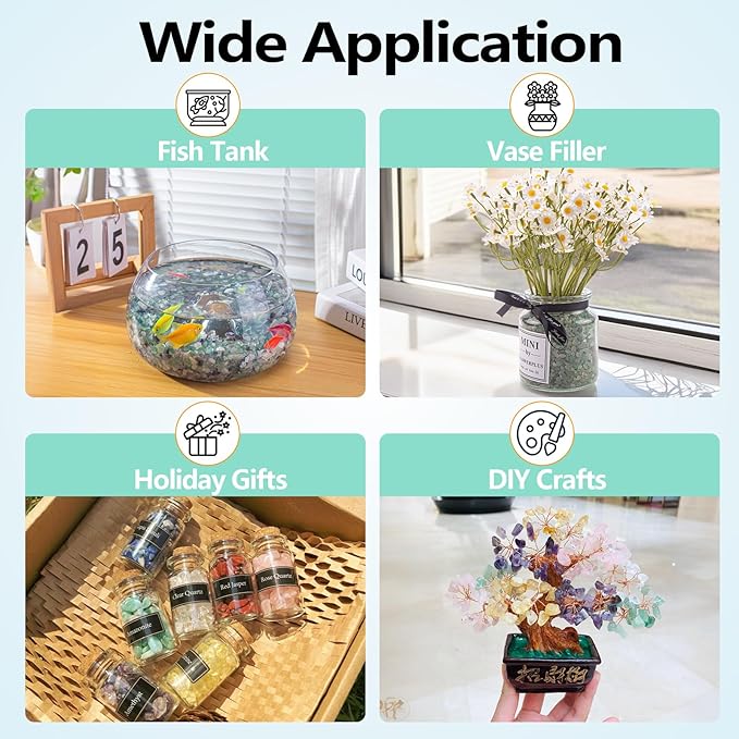 Crystal Chips Bulk Green Aventurine Crushed Quartz Stones Pebbles, 5-7mm Polished Tumbled Healing Crystal Chips Crushed Rocks Jade Pebbles for Aquarium, Garden and Home - 3 Lbs-PawvioPets