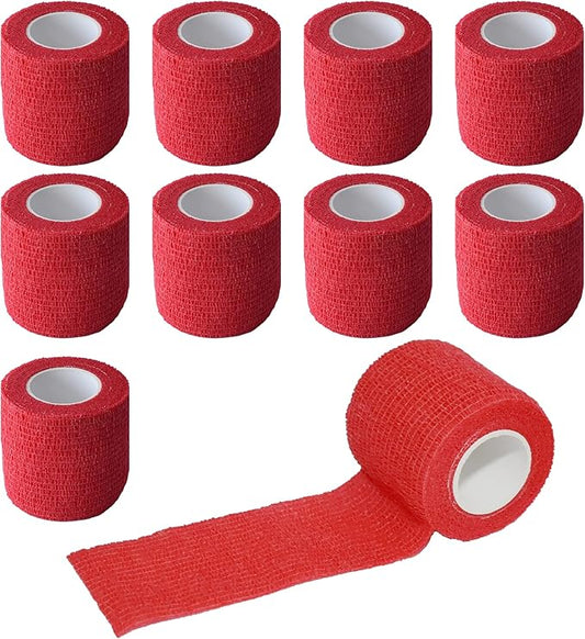 9 Pack 2" x 5 Yards Self Adhesive Bandage Wrap Self Stick Wrap for Ankle, Wrist, Finger, Sports, Breathable Cohesive Vet Tape for Pets (Red)-PawvioPets