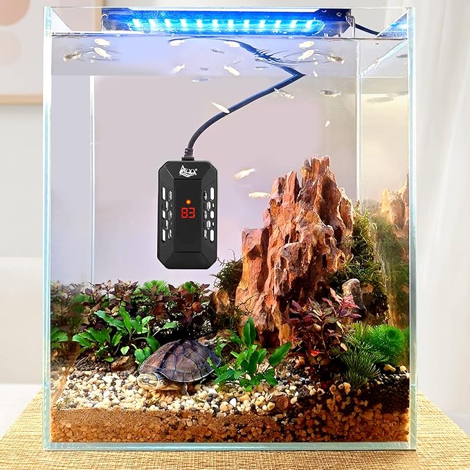 AQQA Aquarium Submersible Heater for Fish Tank,LED Temperature Display and Built-in Thermometer,External Controller Temperature Control Range 59℉-93℉,Safety Control Protects 100W-PawvioPets