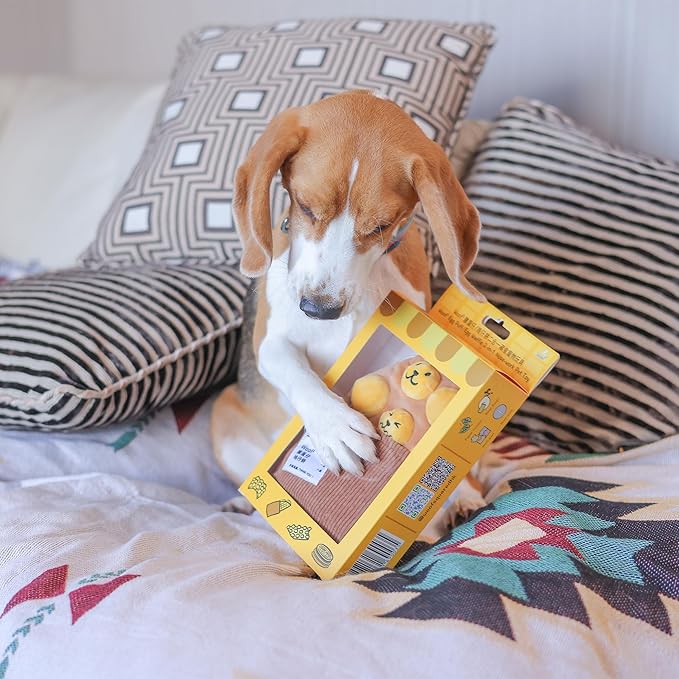 Egg Puff/Waffle 2-in-1 Nose-Work Soft Plush Squeaky Dog Toy - Durable, Cute & Fun HK Gift for Interactive Bonding Time, Hide Chew Sticks & Food for Puzzle Play, Small Medium Dogs-PawvioPets