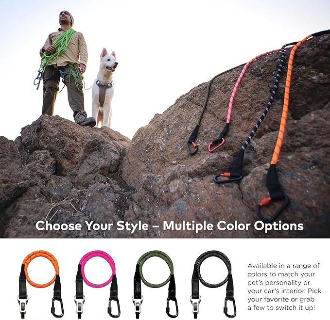 Dog Seat Belt for Car | Universal Dog Car Seatbelt | Durable Reflective Rope with Clip Hook Latch, Buckle and Carabiner- Safe and Secure Pet Safety Restraint (Army Green)-PawvioPets