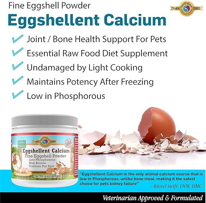 Calcium for Dogs and Cats - Fine Eggshell Powder - Strong Hip & Joint Supplement for Dogs and Cats- Dietary Supplement - No Additives - Pet's Friend Eggshellent Calcium 6oz-PawvioPets