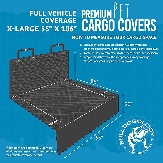 Bulldogology SUV Cargo Liner for Dogs 55"x106" Heavy Duty Pet Trunk Cargo Cover - Dog Car Seat Cover Waterproof Nonslip - Dog Hair, Muddy Paws, Scratches Cover Protector for Cars Vans (X-Large, Black)-PawvioPets