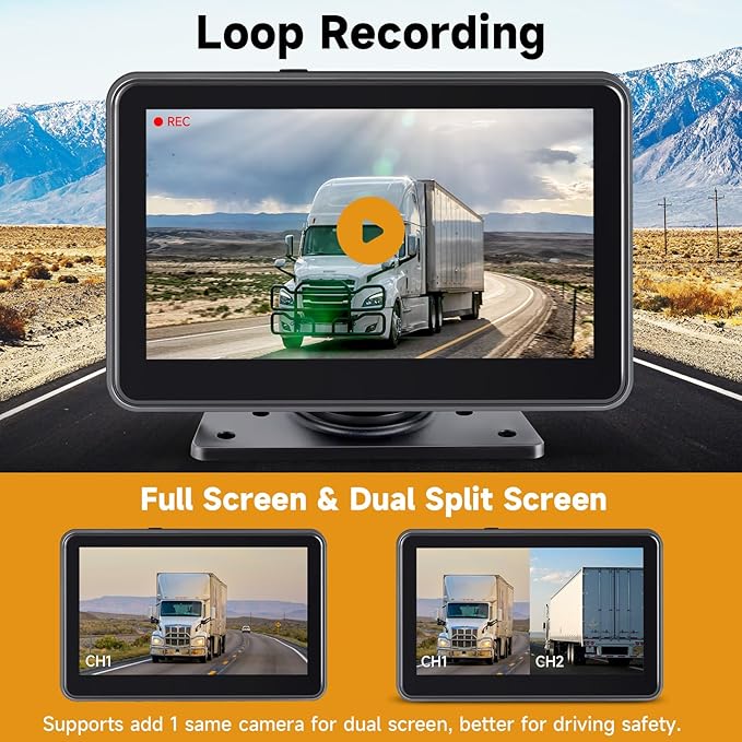 AHD1080P Wired Backup Camera with 7'' Touch Screen Monitor, Rear View Camera System for Truck/RV/Trailer/Skid Steer/Tractor, Colorful Night Vision&10G Vibration Truck Rv Camera System-PawvioPets