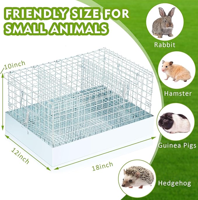 Folding Rabbit Cage, 18 x 12 x 10 in Portable Bunny Carrier with Tray and Handles for Transport, Travel or Temporary Housing, Indoor Outdoor Pet Habitat Animal Enclosure-PawvioPets