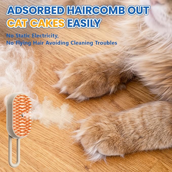 4 in 1 Cat Steam Brush for Shedding, Rechargeable Steam Pet Brush for Dog and Cat, Anti-Static, Massage, Cleaning, Shedding & Combing All In One!(Brown)-PawvioPets