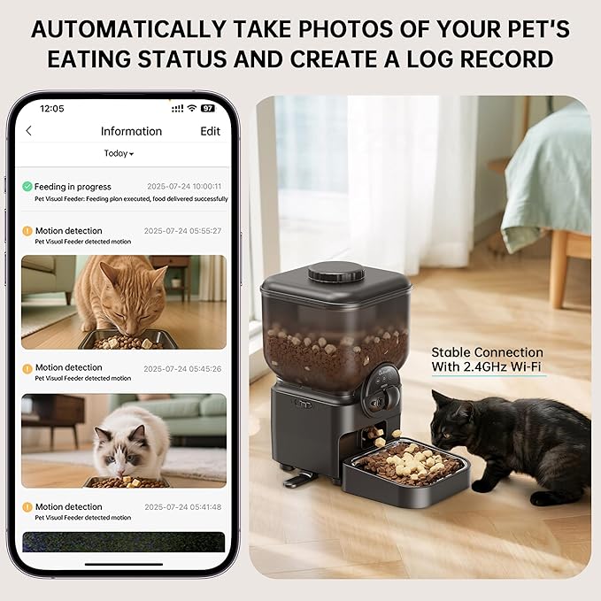 Automatic Pet Feeder for Cat and Dog - 6L Auto Cats Food Dispenser with Camera - WiFi App Control Smart Feeders with Timed - Dogs Feeding Station with 15-Day Battery Life After Power Off-PawvioPets