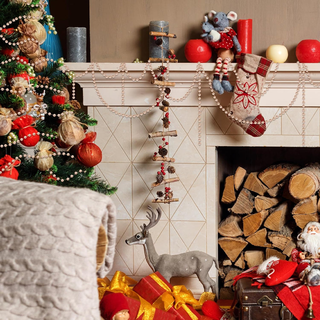 100 Feet Christmas Tree Decor, Rose Gold Christmas Tree Garland, Artificial Beads Strands Chain Xmas Tree Decorations for Xmas DIY Fireplace Curtains Home Party Decor