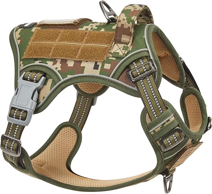 BUMBIN Tactical Dog Harness for Medium Dogs No Pull, Famous TIK Tok No Pull Dog Harness, Fit Smart Reflective Pet Walking Harness for Training, Adjustable Dog Vest Harness with Handle Forest Camo M-PawvioPets