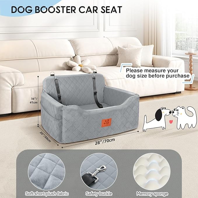 Dog Car Seat for Medium/Large Dogs, Dog Booster Seat for Pet Under 50lbs or 2 Small, Detachable and Washable Pet Car Seat,Multi-Functional Pet Travel Bed for Backseat(Grey)-PawvioPets