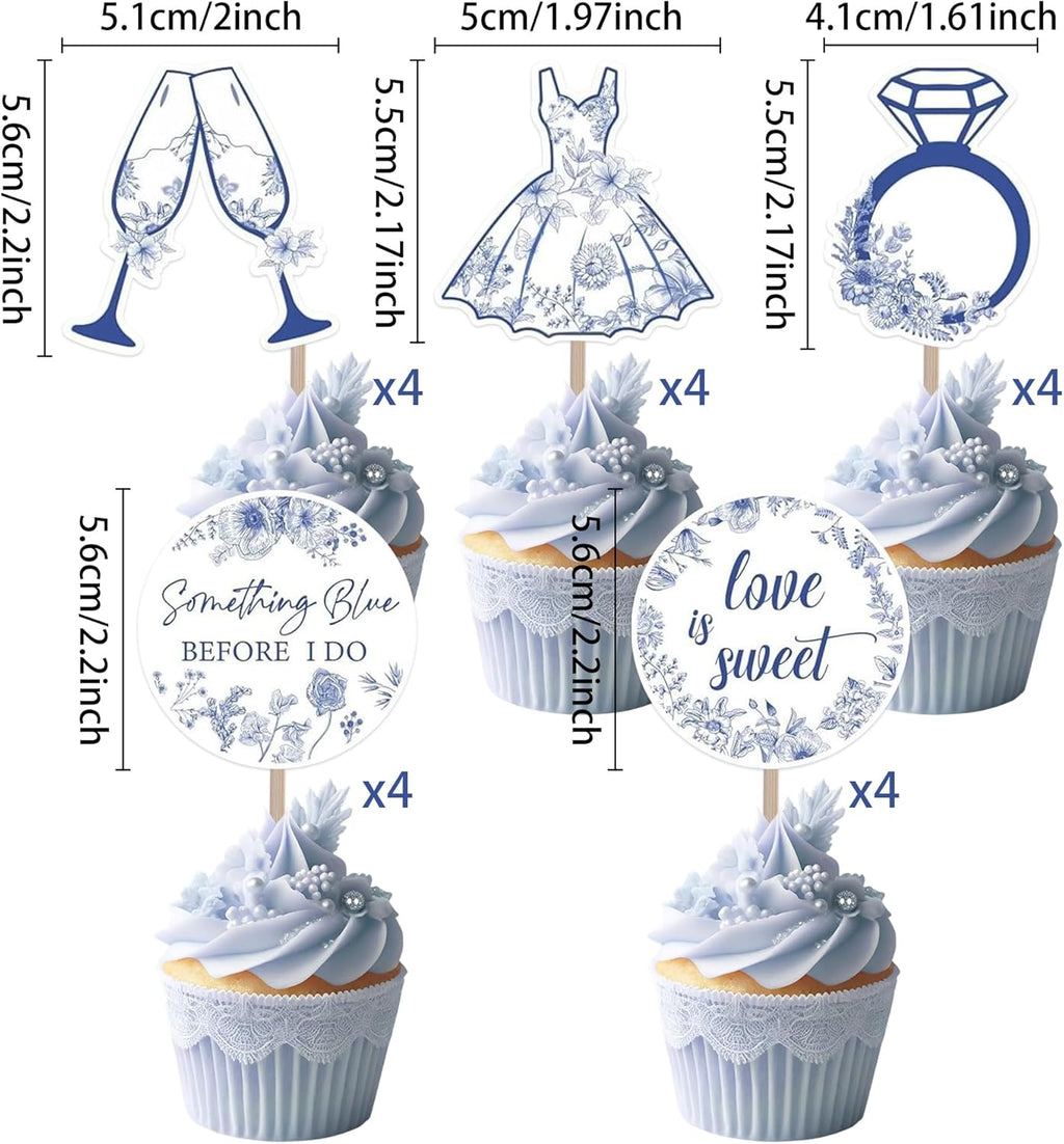 20PCS Something Blue Before I Do cupcake toppers,Something Blue Before I Do Bridal Shower Decorations Cake Topper for Bridal Shower Bachelorette Wedding Engagement Party
