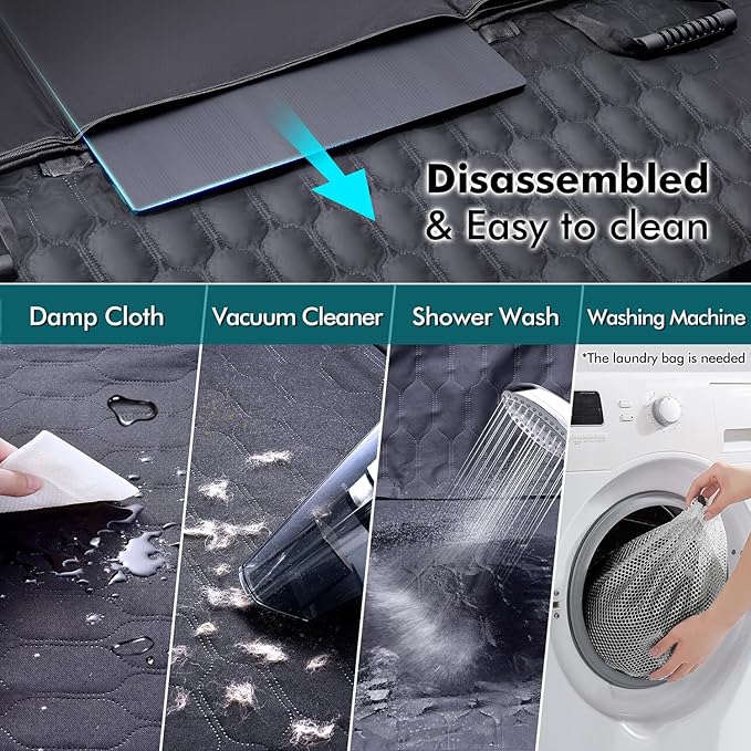 Back Seat Extender for Dogs-Supports 400lb,Waterproof Dog Car Seat Cover Hard Bottom-Detachable,600D Heavy Duty Scratch Proof Nonslip Soft,Dog Hammock for Car,SUVs-PawvioPets