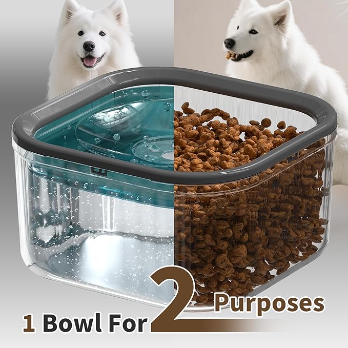 3L Dog Water Bowl No Spill 101oz Large Capacity Spill Proof Slow Drinking Water Feeder No Splash Pet Water Bowl Vehicle Carried Travel Dog Bowl for Sloppy Messy Drinkers Cats(Teal Blue)-PawvioPets