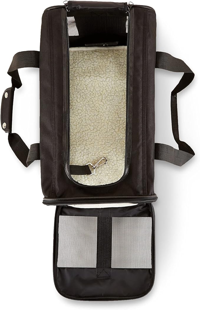 Amazon Basics Soft-Sided Mesh Pet Travel Carrier for Dog, Cat, up to 16 pounds, 16.5" L x 10.6" W x 11" H, Black-PawvioPets