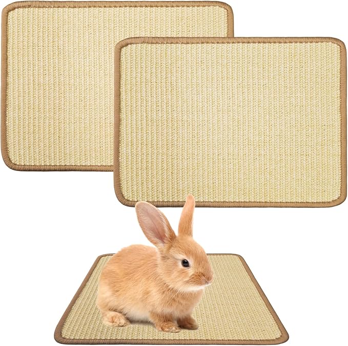 2Pcs Rabbit Scratch Mat,16 x 12 Inch Sisal Rabbit Scratching Pad,Rabbits Scratching Mats for Cages,Claws and Teeth Care Rabbits Chew Toys,Small Pet Bedding for Biting Sleeping Nesting-PawvioPets