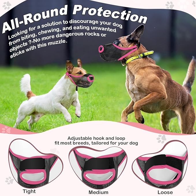 Dog Muzzle, Soft Air Mesh Muzzle for Small Medium Large Dogs Anti Biting Barking Chewing Scavenging, Breathable Adjustable Loop Pets Muzzle with Front Opening Design Allows Panting Drinking (Pink,XL)-PawvioPets