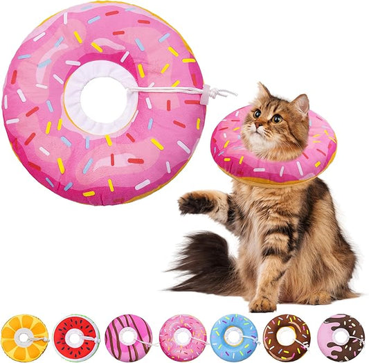Cat Cone Soft Collar, Adjustable Cat Recovery Collars Kitten Cones to Stop Licking, Cute Donut E Collar After Surgery, Elizabethan Healing Protective Cones After Spay (Donut Pink, Large)-PawvioPets