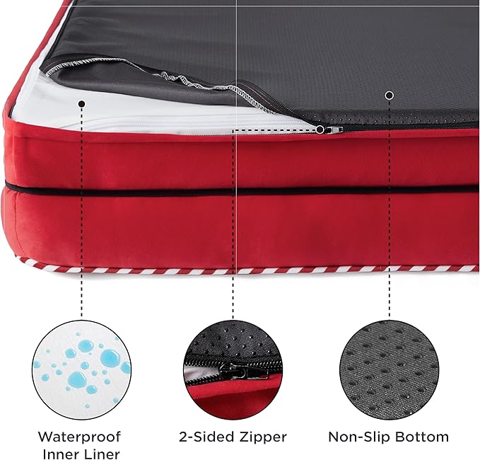 Bedsure Orthopedic Dog Beds for Small Dogs - Washable Small Dog Cat Bed Waterproof, Comfort Pet Couch Sofa with Washable Removable Cover, Pets Bed with Nonskid Bottom, Red, 24"-PawvioPets