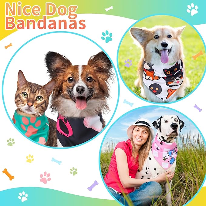 150 Pcs Dog Bandanas Bulk Pet Bibs Colorful Triangle Scarf Pet Bandanas for Medium Large Dogs Spring Summer Birthday Costume Decoration (Paw)-PawvioPets