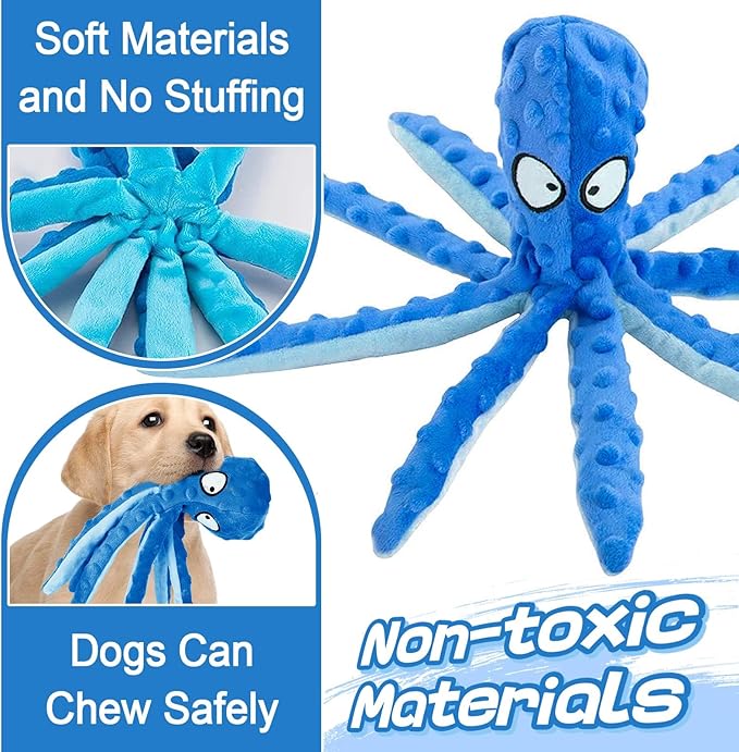 Alphatool Squeaky Dog Toys - Soft Plush Chew Crinkle Puppy Toys to Keep Them Busy, Octopus No Stuffing Interactive Essentials for Teething Small Medium Pets Dogs Gifts - 1pcs-PawvioPets