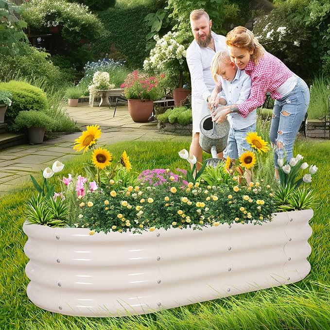 1MORE Galvanized Raised Garden Bed- Planter Garden Boxes Outdoor, Raised Beds for Gardening, 4x2x1ft Metal Garden Bed Kit for Vegetables Flower, Planter Raised Beds with Tools.White-2pack-PawvioPets