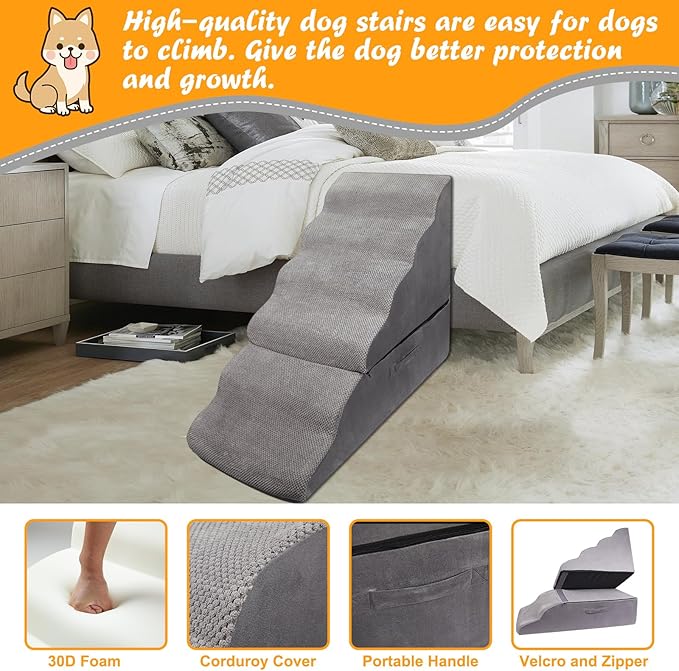 Dog Stairs&Steps for 30 Inches Tall High Bed Up to 30-36 Inch, Pet Dog Ramp Ladder for Small Dogs, Doggie, Old Cats, Kitty, Small Animals Grey-PawvioPets