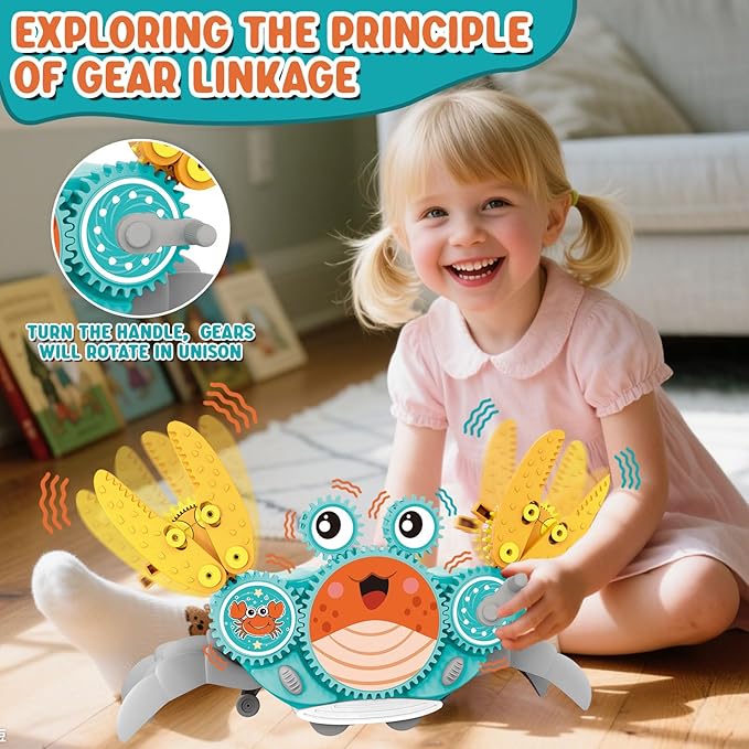 Alritz Crawling Crab Baby Toy, Developmental Tummy Time Toys for Crawling, Walking Crab Toy DIY Gear-building, with Sensory Light-Up, Dancing Crab Toys for Infant Boys Girls 3-6 6-12 36 Months Age 3 +-PawvioPets
