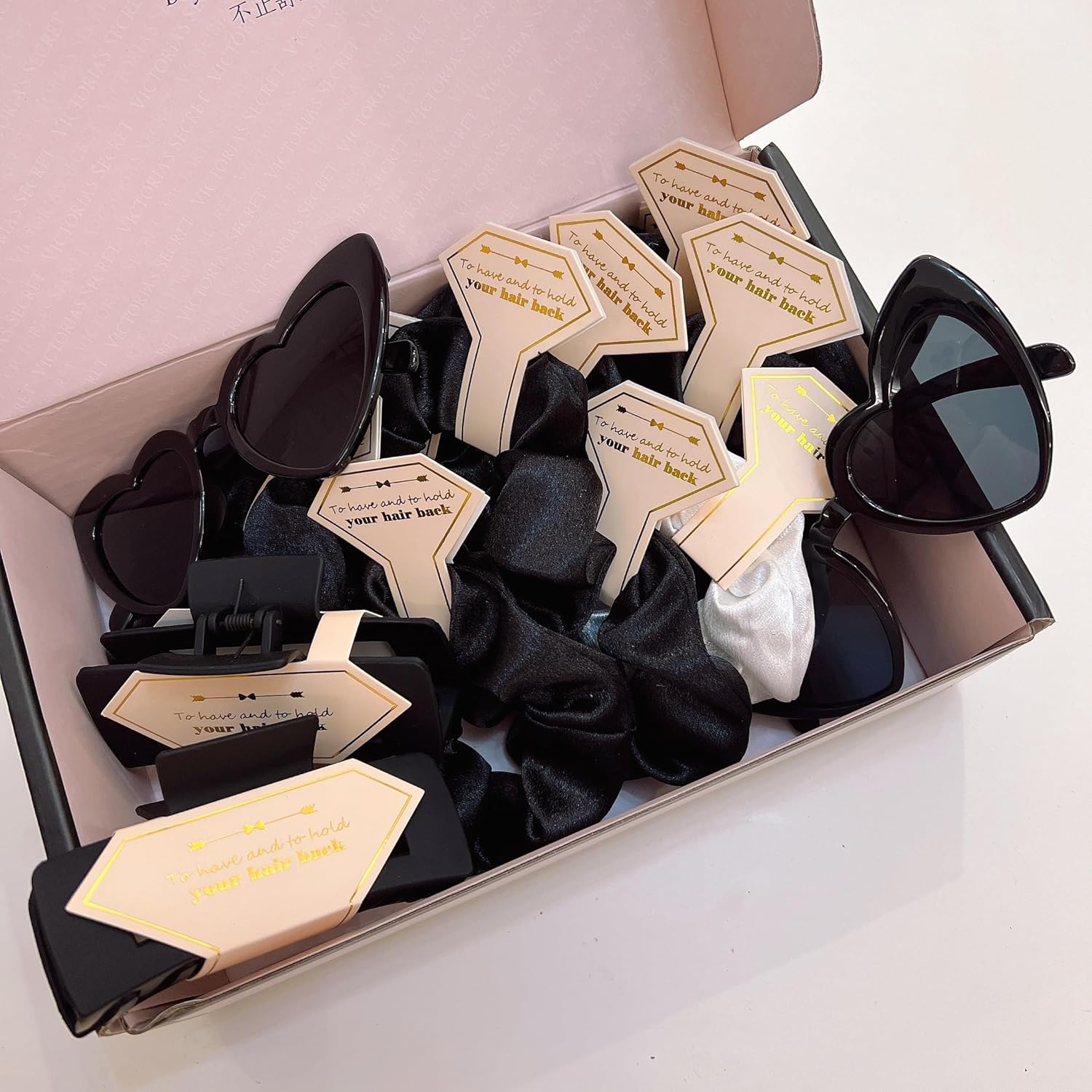 Bridesmaid Scrunchies Proposal Gifts Bachelorette Hair Claws Clips Girls heart sunglasses for Wedding Party Favors (Black)