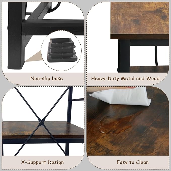 20-37 Gallon Fish Tank Stand with Power Outlet, 30.7"x13.8" Metal Frame Fish Stand, 3-Tier Wood Aquarium Stand, 400LBS Capacity Reptile Terrarium Stand-PawvioPets