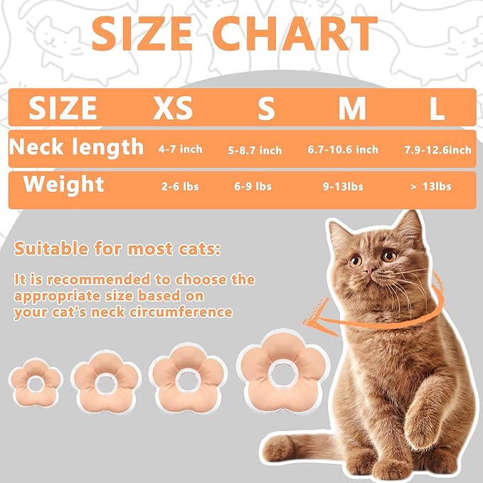 Cat Cone Collar Soft, Waterproof Cats Cones to Stop Licking After Surgery, Adjustable Soft Elizabeth Cats Collars for Wound Healing, Flower Shape Cat Recovery Collar (Pastel Orange, Large)-PawvioPets