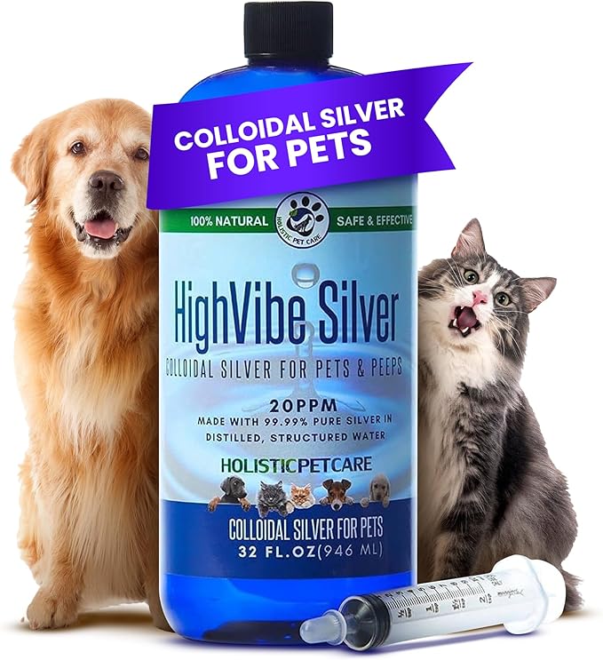 Colloidal Silver for Dogs & Cat Wound Care, Immune Support & Skin Solution - All Pet Health Care for Itch, Sores, Wounds, Hotspots & More with Syringe (32 oz)-PawvioPets