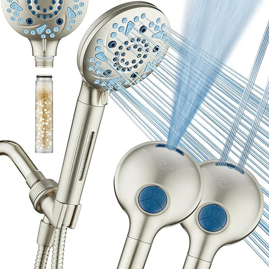AquaCare High Pressure 10 Spray Mode Filtered Showerhead - Handheld Shower Head Filters Chlorine to Heal Dry Skin, Revive Hair - Dual Power Wash Cleans Tub, Tile, Pets - Hard Water Softener, Nickel-PawvioPets