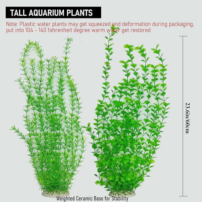 23.6 Inch Tall Aquarium Plants – Large Lifelike Artificial Fish Tank Decorations, Fish Tank Plants Plastic，2 Pcs Adjustable Length, Durable & Safe for Freshwater/Saltwater Aquariums (Green (Style A))-PawvioPets