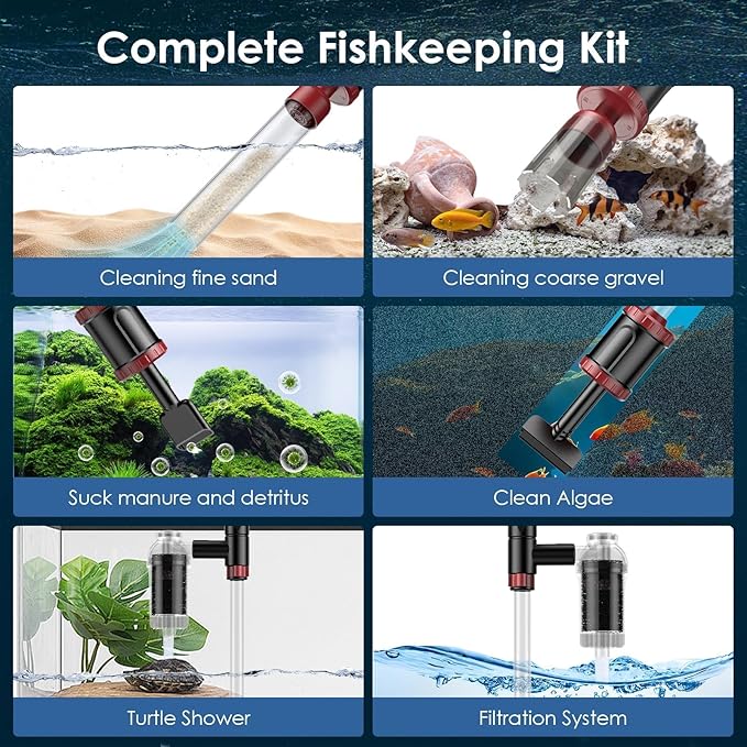 AKKEE Aquarium Vacuum Gravel Cleaner, 36W Fish Tank Gravel Cleaner Vacuum for Water Changer 8 in 1 Multifunctional with Timed Off Waterproof Wash Sand Water Filter Circulation Aquarium Vacuum Cleaner-PawvioPets