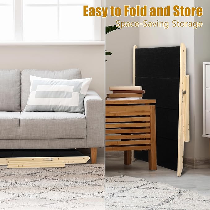 Foldable Dog Stairs/Ramp with 4 Steps - Durable Wooden Pet Stairs for Small, Medium, Large Dogs - Black (5098)-PawvioPets