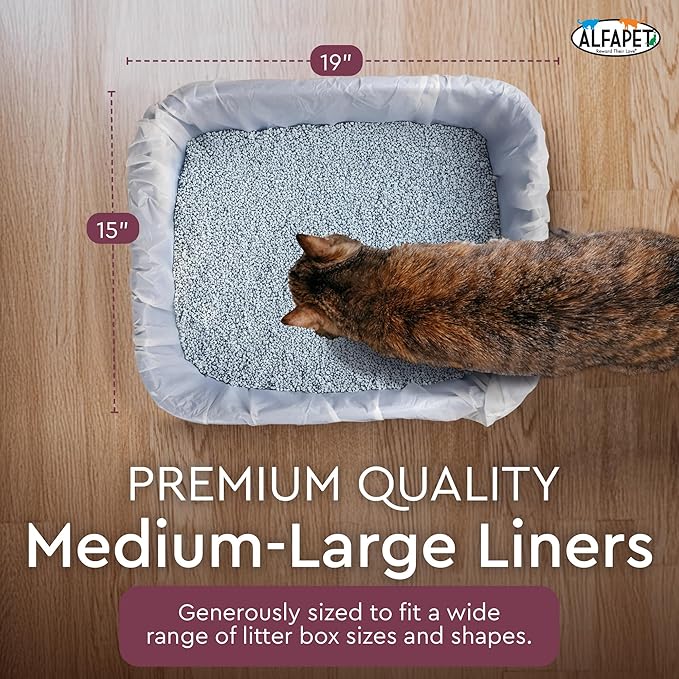 Alfapet Cat Litter box liner Disposable, Elastic Liners- 24-count-For Medium and Large, Size Litter Pans- With Sta-Put Technology for Firm, Easy Fit- Quick + Clever Waste Cleaners-PawvioPets