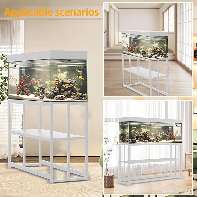 Akenow 55-75 Gallon Fish Tank Stand with Storage Shelf, 48.5 x14.9 x 29.2 Inch Aquarium Stand, Turtle Tank, Reptile Terrariums and Breeder Tank Stand,980LBS Capacity, White-PawvioPets