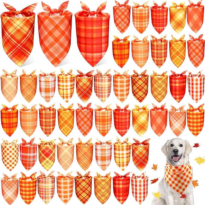 Abbylike 50 Pcs Fall Plaid Dog Bandanas Bulk Autumn Bandanas for Dogs Triangle Kerchief Bibs Scarf for Small Medium Large Pets Thanksgiving Costume Accessories, 25 Styles (25.6 x 17.7 x 17.7 Inch)-PawvioPets