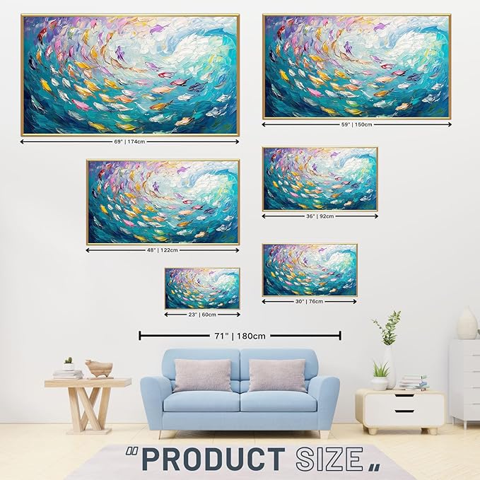 Fish Canvas Wall Art, Abstract School of Fish Canvas Wall Art, School of Fish Painting Canvas, School of Fish Wall Art, Fish Wall Decor, Fish Pictures Wall Decor, Bedroom Canvas Wall Decor (Gold Framed, 30"x17" | 76x43cm)-PawvioPets
