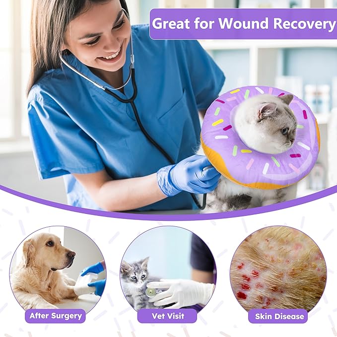 Cat Cone Collar Soft, Cat Recovery Collar for Wound Healing Cute Donut Adjustable Kittens Cones to Stop Licking Comfortable Lightweight Neck Elizabethan Collars for Cats Kittens After Surgery-PawvioPets