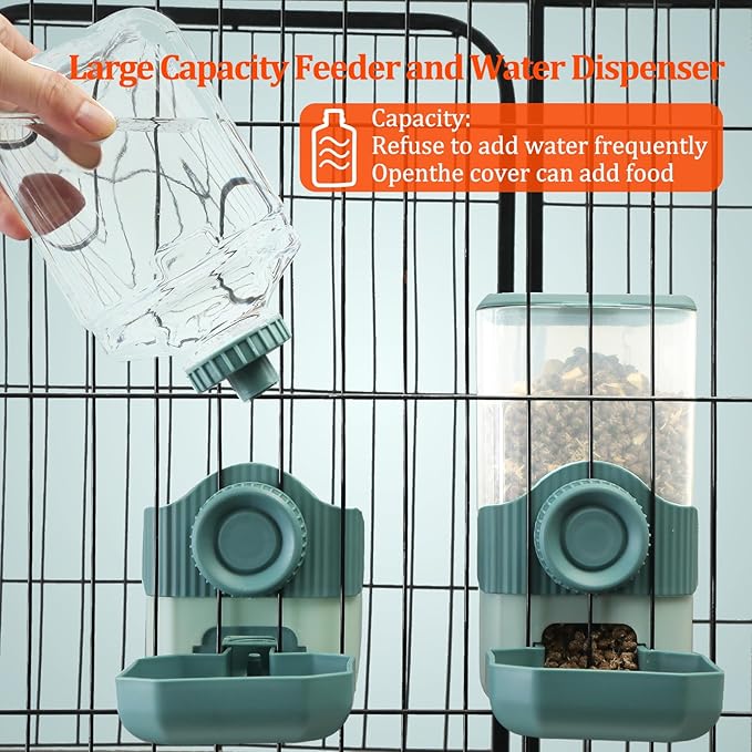 Automatic Gravity Pet Feeder Water Dispenser with Adjustable Hanging Hook - Large Capacity for Small/Medium Animals (Guinea Pigs, Cats, Rabbits, Hedgehogs, Ferrets) (Blue)-PawvioPets