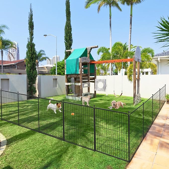 Dog Playpen 32 inch 20 Panels Indoor Outdoor Dog Pen for Medium/Small Dogs Heavy Duty Metal Dog Fence Outdoor for Yard, Puppy Playpen with Door Portable Pet Fence for RV Camping Yard-PawvioPets