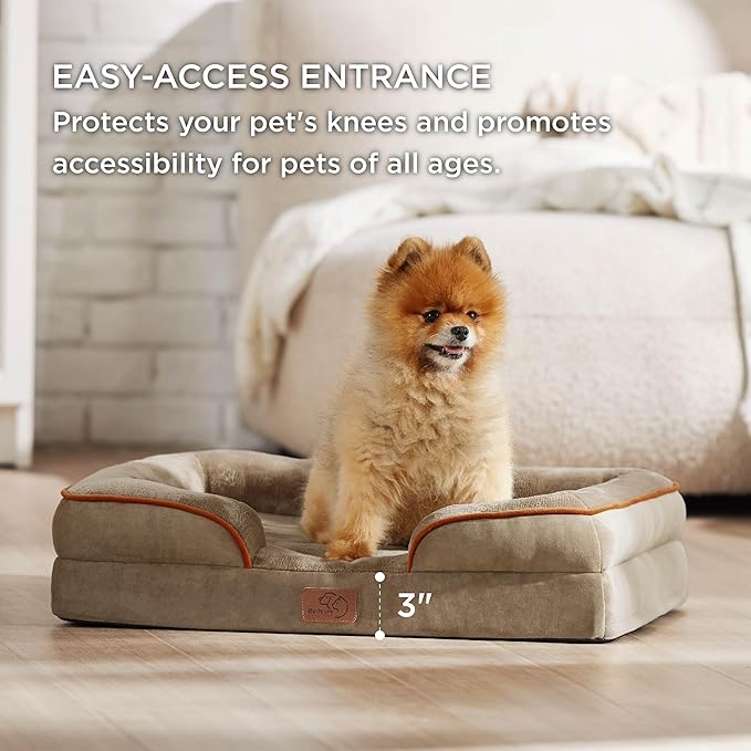 Bedsure Orthopedic Dog Beds for Small Dogs - Washable Small Dog Cat Bed Waterproof, Comfort Pet Couch Sofa with Washable Removable Cover, Pets Bed with Nonskid Bottom, Hazel, 24"-PawvioPets
